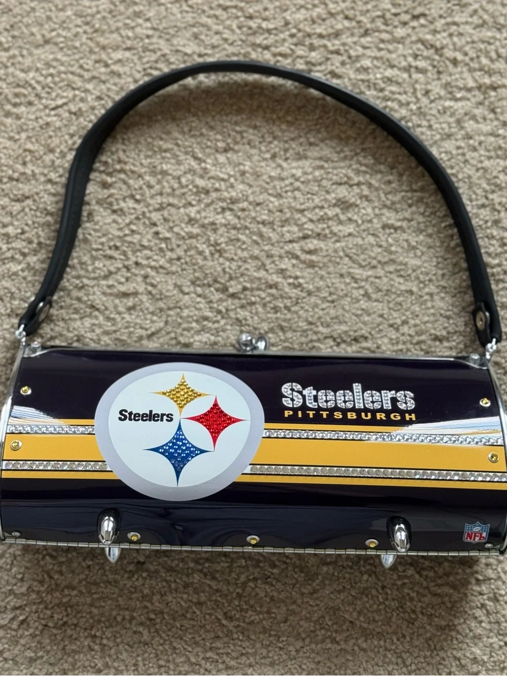 Pittsburgh Steelers Rhinestone Baguette Handbag – Black & Gold Y2K Purse
